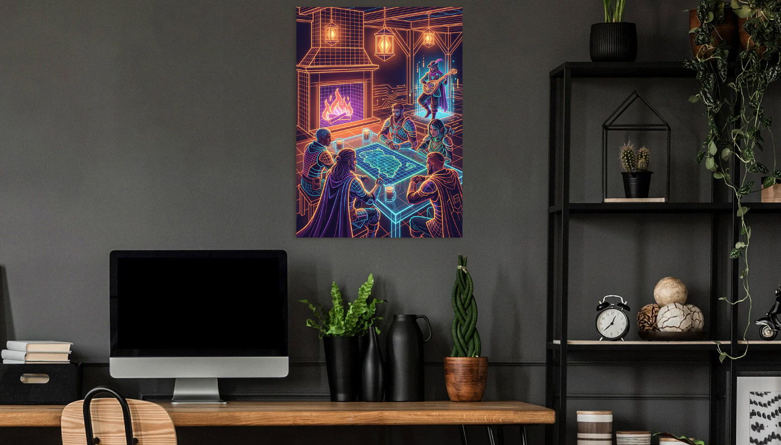 Fantasy Adventurers in a Futuristic World — metal poster wall art by Lineer
